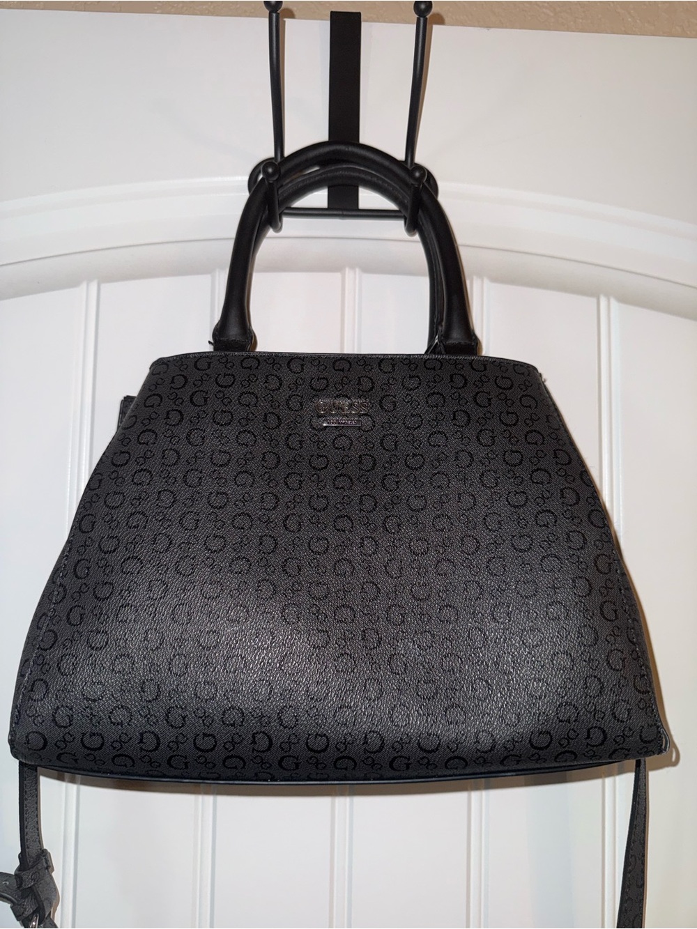 GUESS Black Monogram Satchel with Top Handles